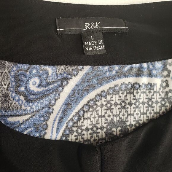 R&K Black Blue Paisley Print Open Cropped Jacket Sz L - Picture 11 of 13